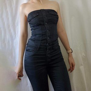 GUESS - Urban Strapless Button-Front Denim Jumpsuit - Dark Denim - Size 2
